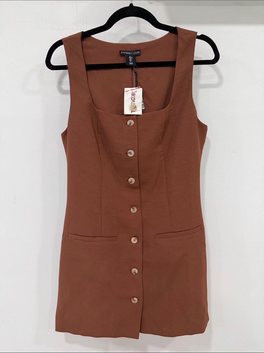 Sincerely Jules Rust Brown Button-Front Sleeveless Dress